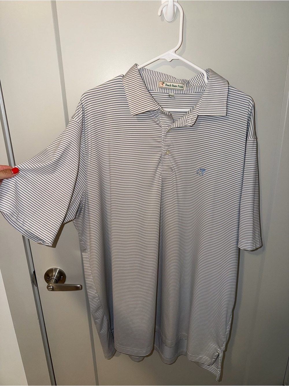 Peach State Pride Polo - White and Navy Striped